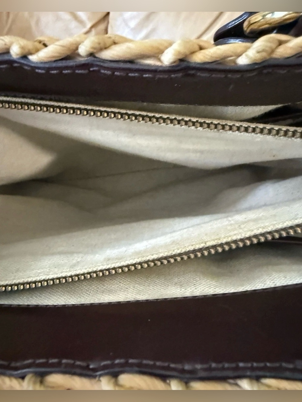 MICHAEL Kors Santorini Raffia Straw Tote Handbag Brown Leather Accents - Picture 10 of 16